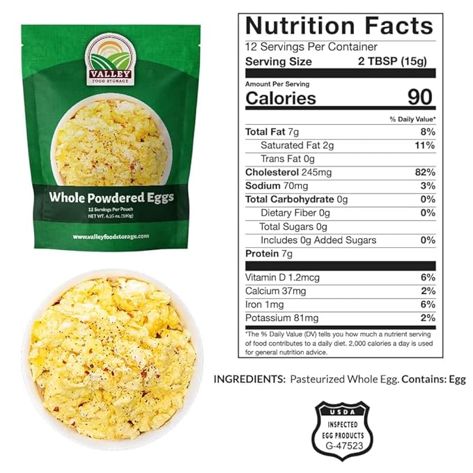 Freeze Dried Whole Powdered Eggs 10-Bag Bucket, 63.5 Oz | Premium Emergency Food Supply 25 Year Shelf Life | Non-GMO Prepper Supplies, Survival Food, Off Grid Living Supplies | Valley Food Storage