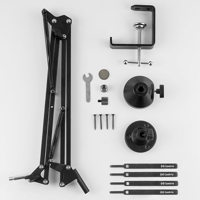 Geekria for Creators Microphone Arm Compatible with AKG Lyra Ultra-HD, P120, P220, C214 Mic Boom Arm Mount Adapter with Tabletop Flange Mount, Suspension Stand, Desk Mount Holder