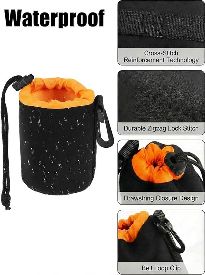 AIToWisely S Size (Small) Camera Lens Pouch, Thick Protective Neoprene Bag Storage Cover Case with Drawstring Design, Soft Plush Interior, Compatible for Canon, for Nikon, for Sony DSLR Lenses