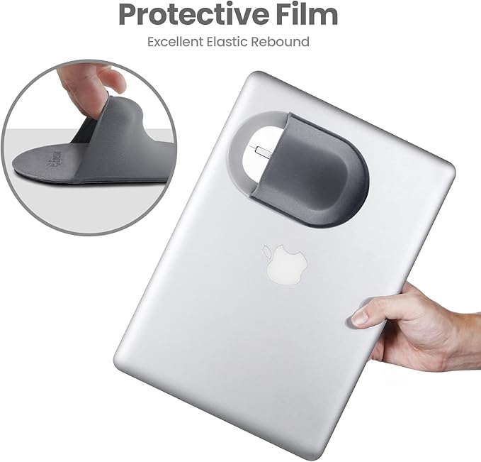 Epessa Universal Stick-On Mouse Pouch, Holder for Wireless Mouse, Sleeve for Laptop, Reusable Adhesive, No Glue Residue, Compatible with iPad or MacBook (Grey)