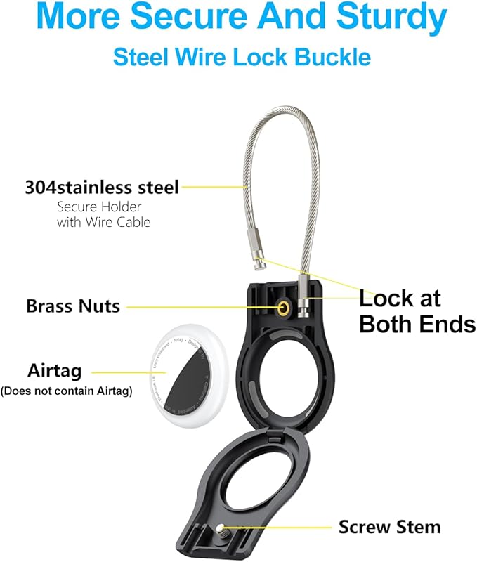 SCALLOP for Airtag (1st & 2nd Gen) Keychain Holder with Wire Cable, Secure Lock Airtag Holder,360°Protective Air Tag Case Holder for Key Chain，Key Ring,Car Keys，Luggage Compatible Apple Air tag