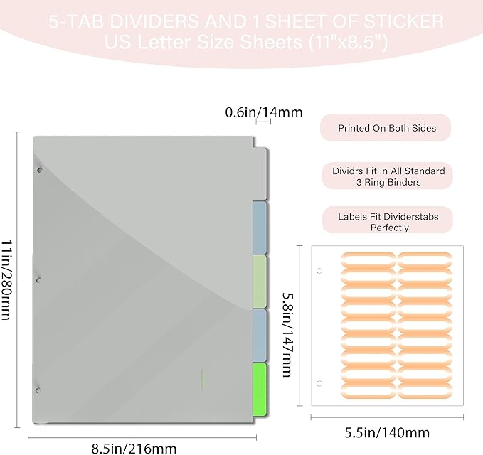 Etzul 3 Ring Binder 1 inch with Clipboard - Soft Pink Floral Design, Includes Dividers, File Bag & Spine Label - Perfect for Students, Teachers, and Professionals, Holographic Waterproof Film