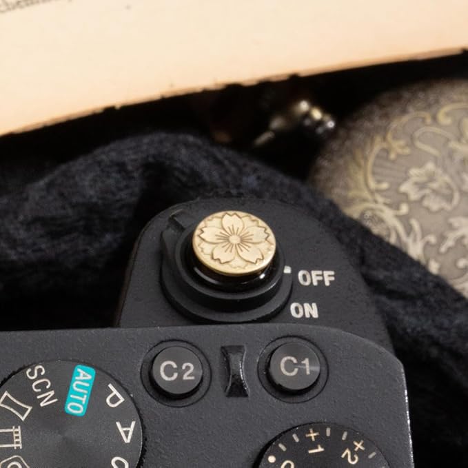 Floral Pattern Camera hot Shoe Cover Shutter Button for Sony A1 A7C A7CR A7CII A7M2 A7M3 A7R4 A7R5 A7S3 A6700 A6600 A6500 (Copper Alloy-Shutter Decorative Button)