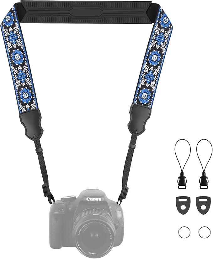 Neck Strap Silicone Camera Straps - Padded Camera Strap, 1.5" Wide Adjustable Nylon Shoulder Strap - Compatible with Canon, Nikon, Sony, and More DSLR and Mirrorless Cameras (Blue)