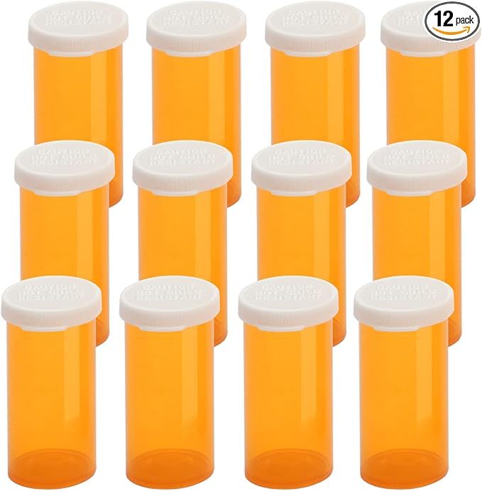 Empty Plastic Pill Bottles with Easy Open Snap Caps (Not Child Resistant), Prescription Medication Vials, Clear Containers Pill Cases Organizers (8 Dram, 12pcs)