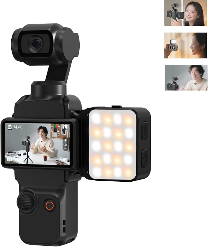 Pocket 3 Magnetic Mini LED Light Attachment, 8700K Adjustable Fill Video Light for Xtra Muse with Quick-Release Cold Shoe Adapter for DJI Osmo Action 5 Pro/4/3 Camera Cage Accessories