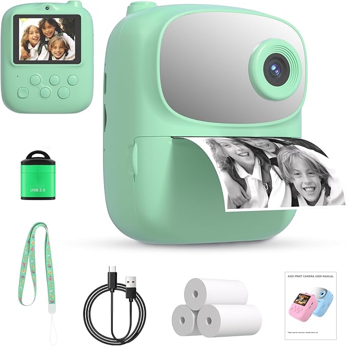 Kids Instant Print Camera 2025, 32GB Memory, Dual Lens with 2.4-Inch Screen and 1080p HD, Nice Gift for Boys and Girls Ages 4-13, Ideal for Toddlers and Teenagers