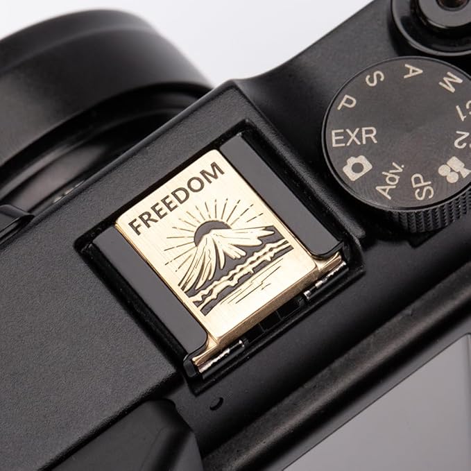 Snowy Mountain Sunrise Pattern Camera Metal Hot Shoe Cover for Fujifilm x100vi x100v X-Pro3 xpro2 xpro1 xt50 xt30 xt5 xt4 xt3 (Copper Alloy-Hot Shoe Cover)