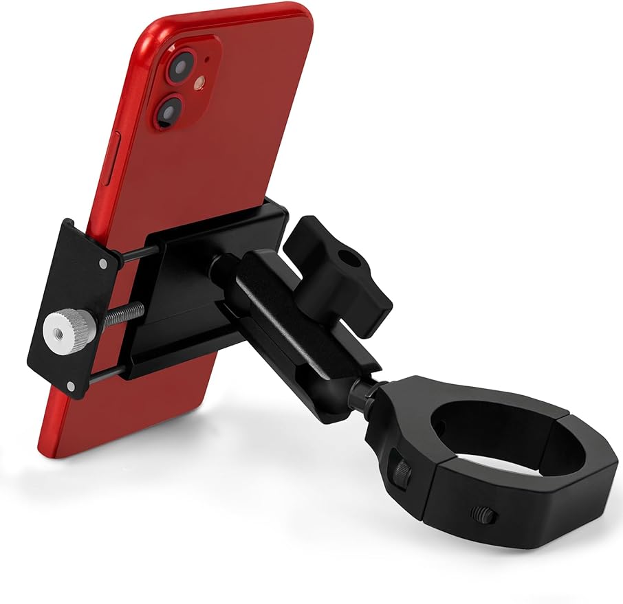 UTV Phone Mount, Aluminum Heavy Duty UTV Phone Holder Fit for 1.75"-2" Roll Cage, Compatible with Polaris RZR/Can Am X3/Kawasaki Teryx/Talon Pioneer 1000, No Block Camera & Buttons