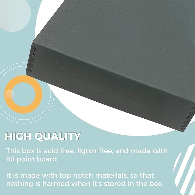 Golden State Art, Archival Storage Box, Acid-Free Drop Front Museum Box with Metal Edge for Storing Artwork Photos Documents Prints Arts and Crafts (Gray-14.75x18.75x3 Inches) Pack of 2