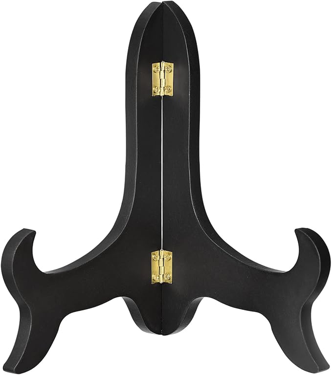 uxcell 9" Easel Plate Holder, Wooden Folding Display Stand Black for Decorative Picture Frame
