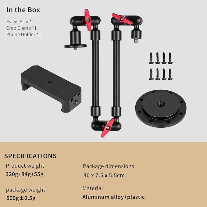23'' Metal Base Magic Arm Phone Mount - Wall Screw-Mounted, 1LBS Load, 360° Rotatable for Live Stream/Office/Video Recording