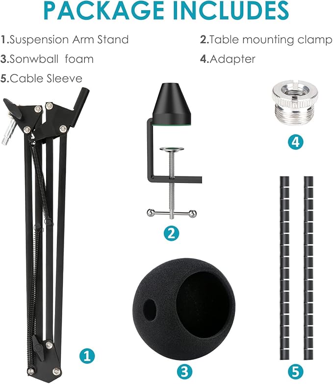 YOUSHARES Microphone Stand with Foam Cover - Mic Boom Arm Stand Pop Filter Compatible with Blue Snowball Microphone