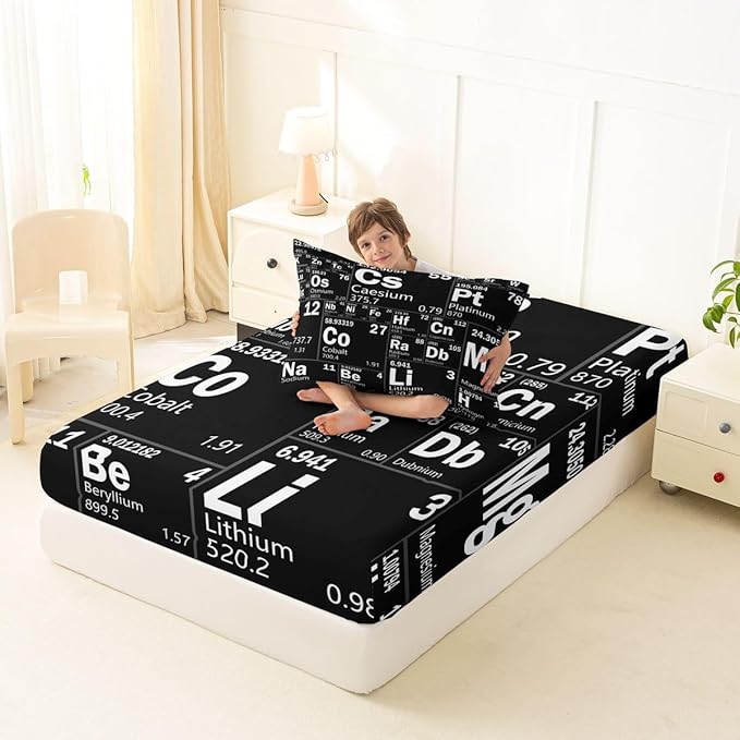 Erosebridal Chemical Periodic Table Bed Sheets Set Queen for Boys Girls Teens Science Students School Educational Dorm Room Decor Sheet Set, Science Theme Sheets Chemical Subject Theme Fitted Sheet