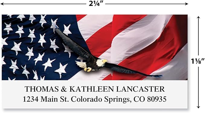 Colorful Images Patriotic Freedom Flag Return Address Mailing Labels, Personalized in The USA with Names & Addresses, Set of 144 Self Adhesive, Easy Peel Flat Label Sheets, 1⅛” x 2¼”, 1 Design