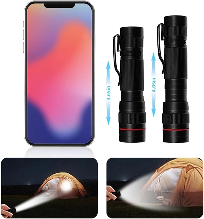 10 Pack Small Mini LED Flashlights, Single Mode Zoomable Flashlight AA Battery Powerful Flashlights with Pocket Clip, Portable Bulk EDC Flash Light for Home, Gift, Emergency, Camping, Hiking