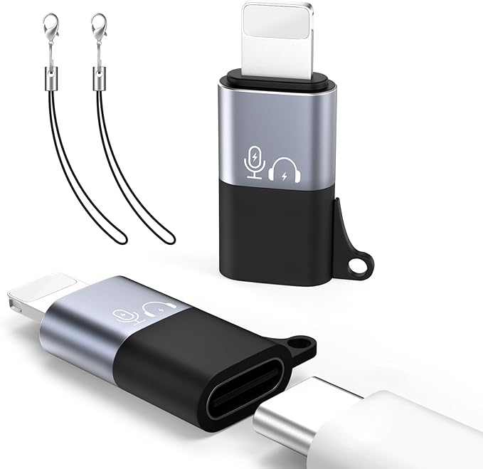 MoKo for DJI Mic Mini USB C to Lighting Mobile Phone Adapter - Lightning to USB-C Audio Adapter for iPhone 14/13/12/11/Apple EarPods/Wireless Mic Receiver/Mobile Phone, Support Charging -2 Pack