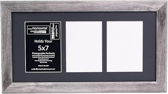 Creative Letter Art 3 Opening Driftwood Picture Frame with Glass to hold 5 by 7 inch Photographs including 10x20-inch Black Mat Collage