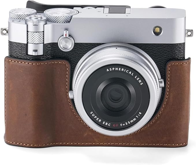 Tilta Vintage Camera Cage Compatible with Fujifilm GFX100RF – Lightweight Kit, Black | Includes Leather Camera Case (Brown) & Hot Shoe Thumb Bracket | Custom Grip Design, Battery Access