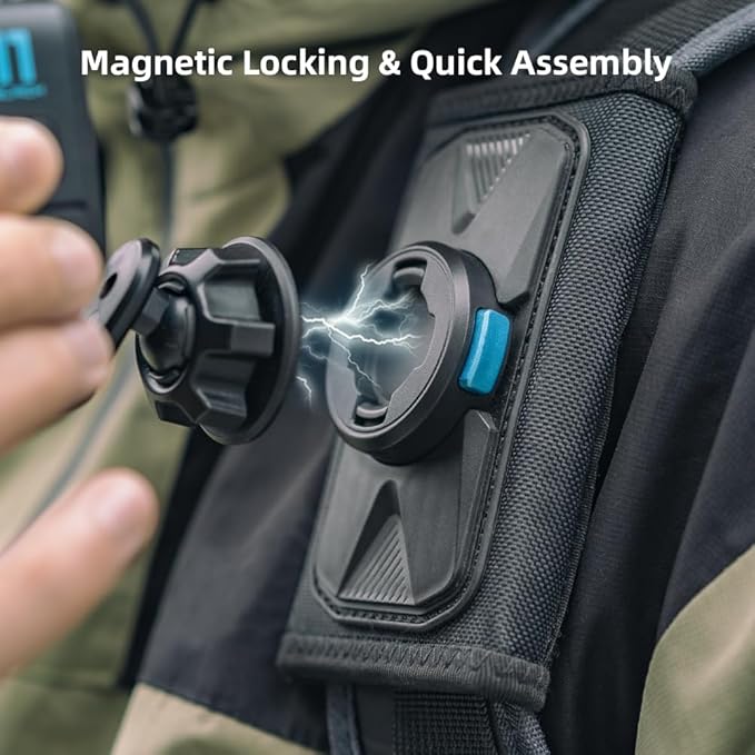 SUREWO Magnetic Backpack Mount,360° Backpack Shoulder Strap Mount with Universal Ball J Hook Compatible with Go Pro Hero 13/12/11/10/9/8/7/6/5 Black,DJI Osmo Action 5 pro/4/3 and More