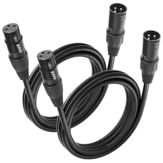 XLR Cables 2 Pack, XLR Male to Female Microphone Cable with Locking Connector, Balanced Audio Cord, Nickel-Plated Connectors, PVC Jacket – Ideal Mic Cable for Studio, Stage, Speaker, 6 FT