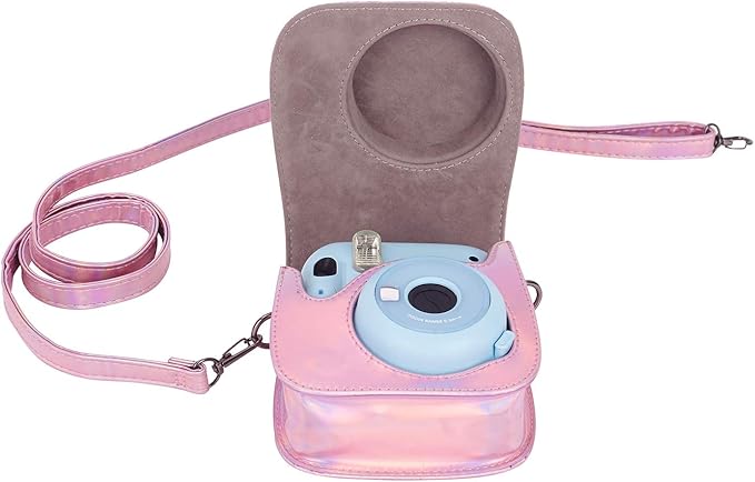 Phetium Instant mini 12 Camera Protective Case Compatible with Instax Mini 12 11,PU Leather Bag with Pocket and Adjustable Shoulder Strap (Magic Pink)