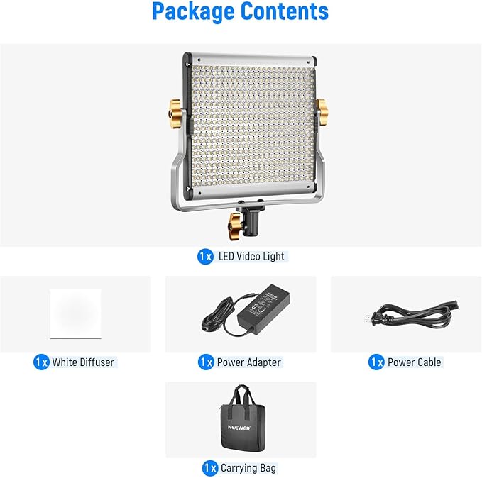 Neewer Dimmable Bi-Color LED with U Bracket Professional Video Light for Studio, YouTube Outdoor Video Photography Lighting Kit, Durable Metal Frame, 480 LED Beads, 3200-5600K, CRI 96+
