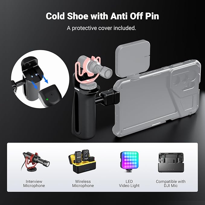 NEEWER Quick Release Side Handle with Bluetooth Shutter, Cold Shoe, 360° Rotation, Compatible with iPhone Android NEEWER Phone Cage Blackmagic Camera App for Focus/Zoom, PA148E
