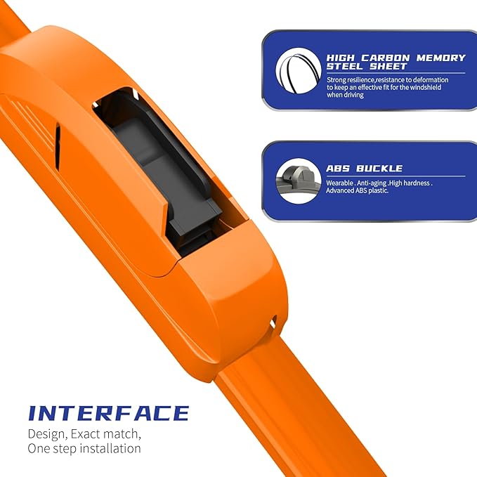 OEM QUALITY 24" + 19" Premium All-Seasons Durable Stable And Quiet Orange Windshield Wiper Blades (Set of 2)