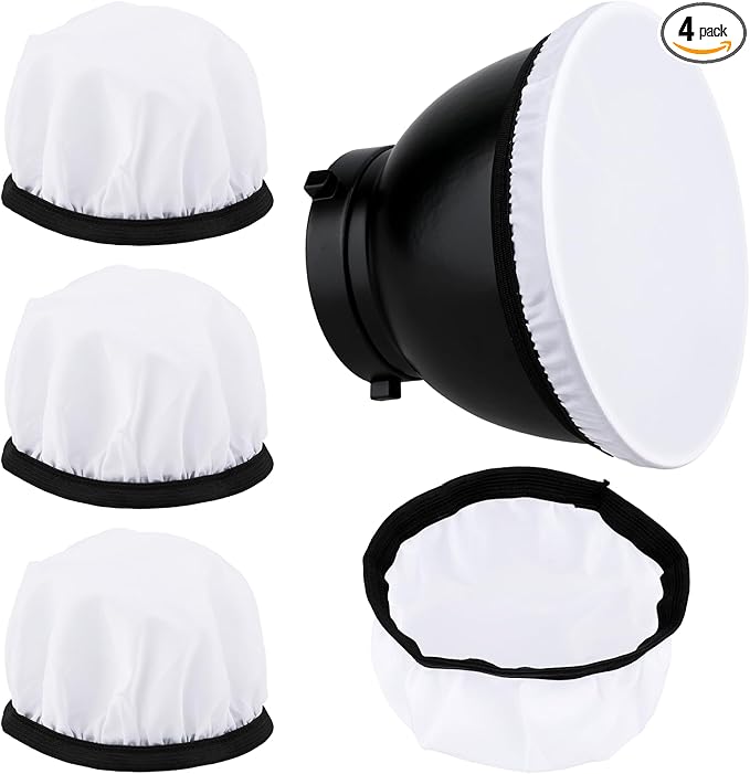 4 Pcs Light Diffuser Sock, 7"/18cm Diffuser Lamp Cover White Soft Lampshade Reflector Lamp Sock for Studio Strobe Reflectors Ring Light Flash Lights Standard Reflector