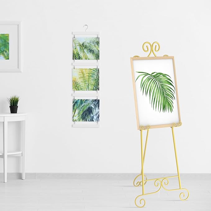 Gold Easel Stand for Sign, Vintage Decorative Adjustable Floor Metal Display Easel with Chain Support for Wedding Signs, Art, Posters, Pictures, Welcome Signs, Suitable for Home, Parties, Galleries
