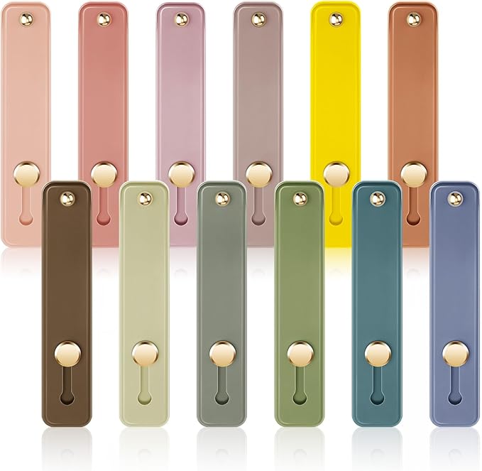 Weewooday 12 Pcs Phone Grip Strap Telescopic Finger Strap Bracket Portable Phone Finger Kickstand Handle Grip Holder(Retro Colors)