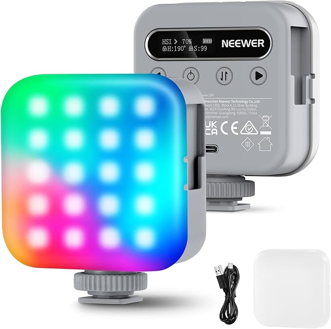 NEEWER Basic Magnetic RGB Video Light, 360° Full RGB Mini LED Camera Light CRI96+ 2500-9000K 18 Scenes 3 Cold Shoes & 1/4", 2000mAh Rechargeable Portable for Selfie/Tripod Photography Lighting, BL60C