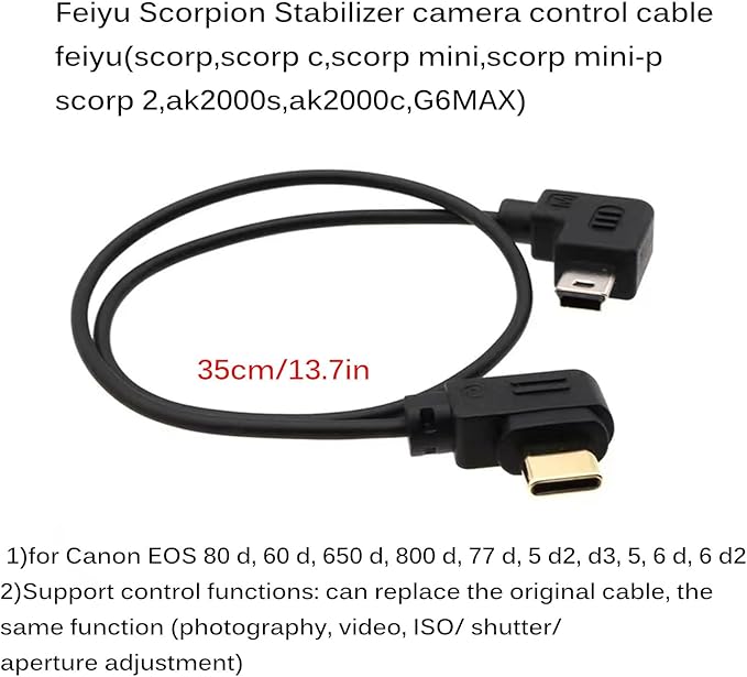 DYTDIEYINGTU (Type c to mini USB) Feiyu Technology Stabilizer for Canon Camera Control Data Cable EOS 80d,60d,650d,800d,77d,5d2,5d3,6d,6d2 to feiyu scorp/c/mini/mini-p,scorp 2 (FY-Mini)