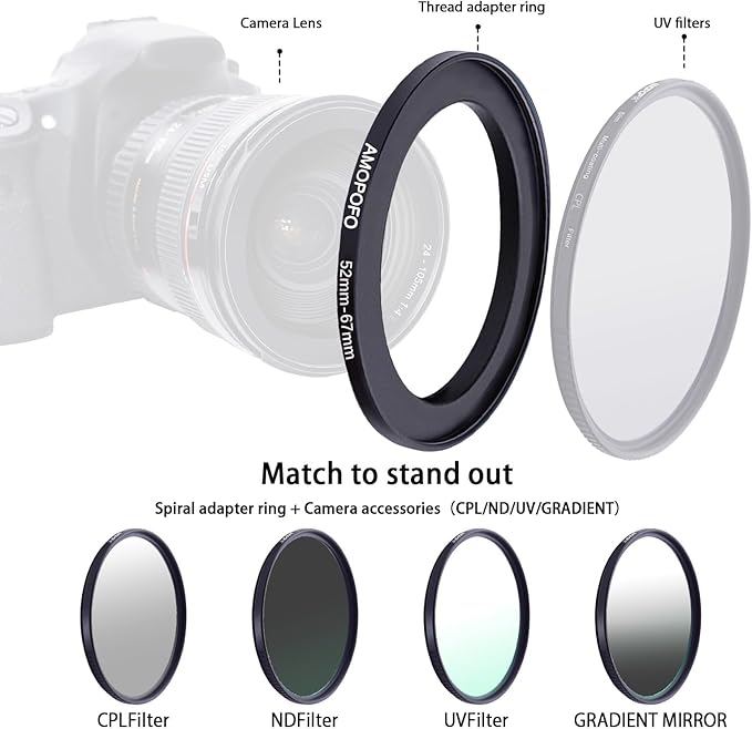 52mm to 67mm Camera Filter Ring/52mm-67mm Step-Up Ring Filter Adapter for 67mm UV, ND, CPL Filter,Metal Step-Up Ring