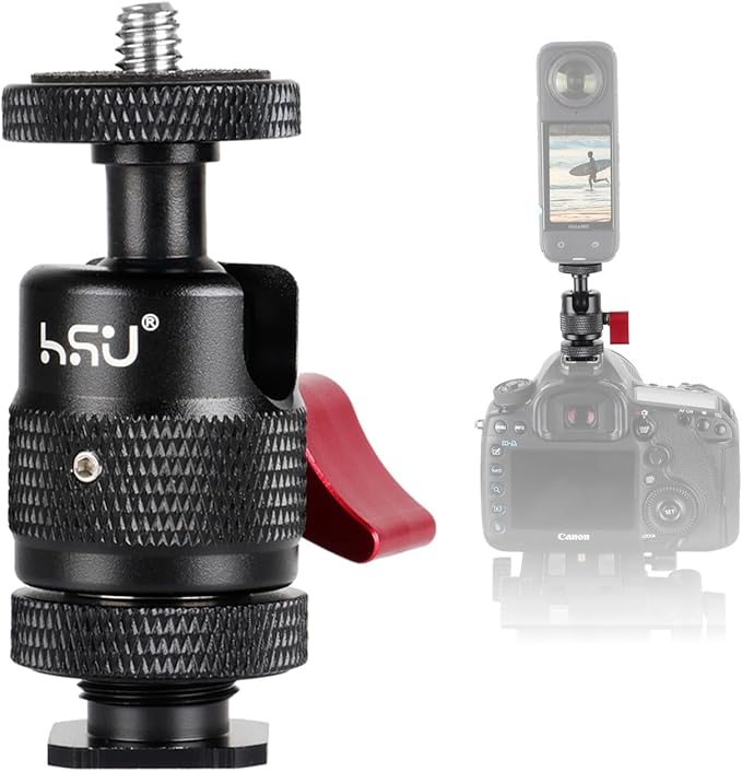 HSU Cold Shoe Mount Adapter, Aluminum 1/4”-20 Screw Hole 360° Rotation Camera Tripod Mount for Insta360 X4/X3/X2/X/RS/R/GoPro/Sony/DSLR Camera Flash and Other Cameras, Black