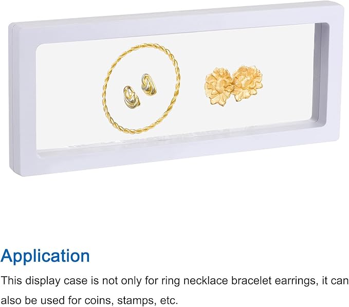 MECCANIXITY Floating Frame Display Holder Stand 3D Jewelry Display Box 9.06 x 3.54 x 0.79 inch White for Ring Necklace Bracelet Earring Pack of 2