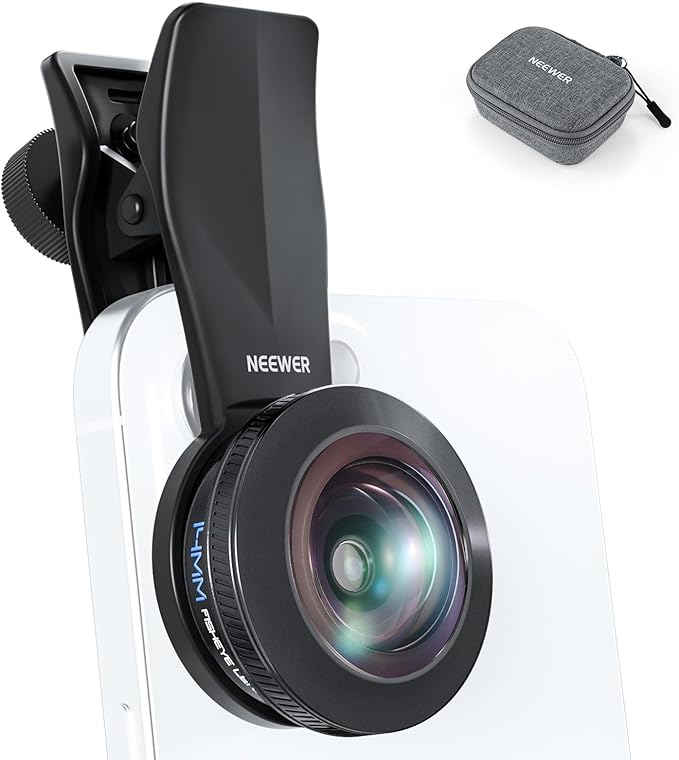 NEEWER 170° 14mm VR Fish Eye Lens with 17mm Threaded Lens Clip, Panoramic Fisheye for Live Streaming, Outdoor Landscape, Architecture, Compatible with iPhone 17 16 Pro Max Android S25 Ultra, LS-77