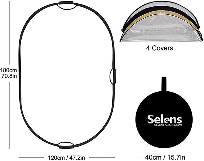 Selens 5-in-1 Oval Reflector with Handle for Photography Photo Studio Lighting & Outdoor Lighting (48 x 72 Inch)