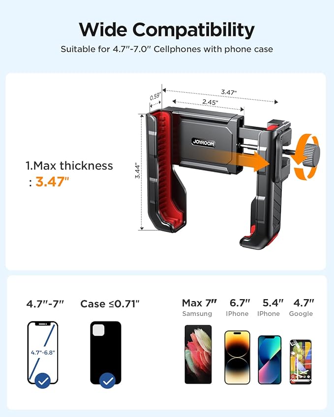 JOYROOM Motorcycle Bike Phone Holder Mount - [Not Block Camera] Bicycle Phone Holder Handlebar Cell Phone Clamp - [Silicone Wrapped] Scooter Phone Holder for iPhone Samsung 4.7''-7'' Smartphones, Blue
