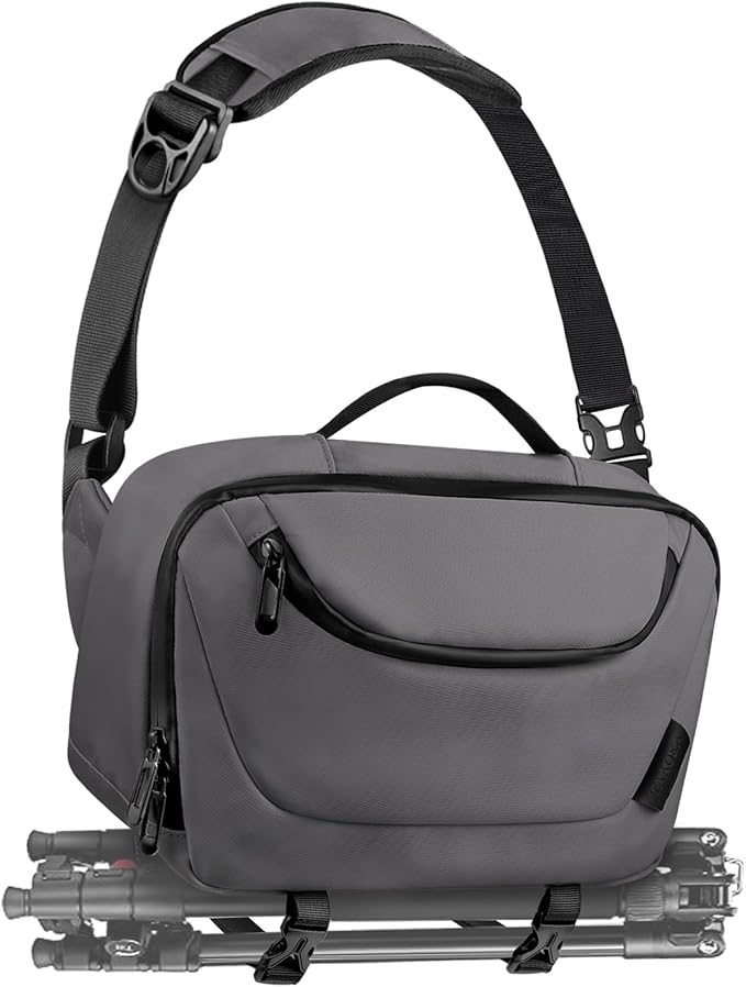 TAAOKA Camera Sling Bag,Travel Waterproof Camera Case with Tripod Holder,DSLR/SLR/Mirrorless Small Camera Bags Crossbody for photographers (Grey)