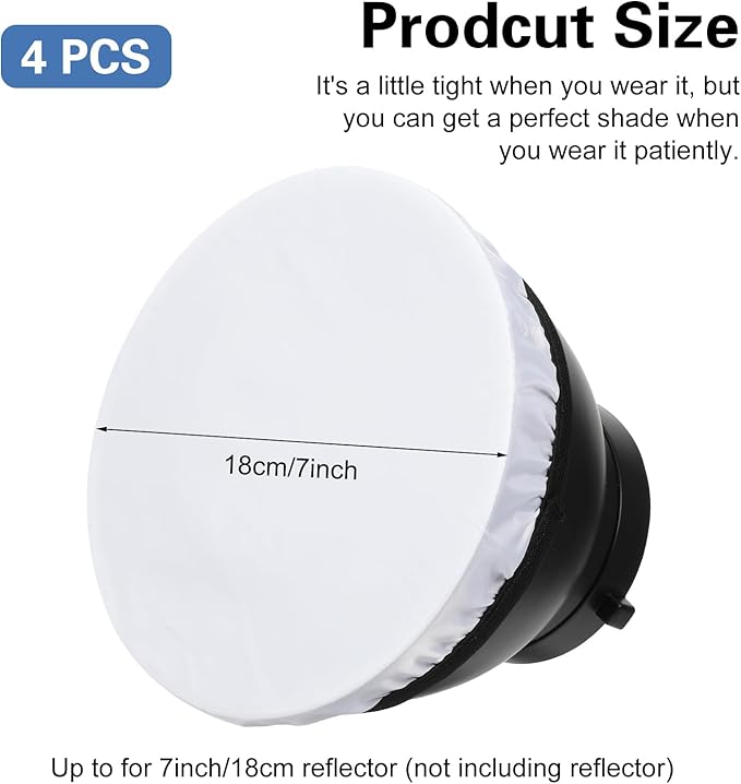 4 PCS Light Diffuser, 7"/18cm Diffuser Lamp Sock Soft Cover White Diffuser Sock for Studio Strobe Reflectors, Video Shooting (White)
