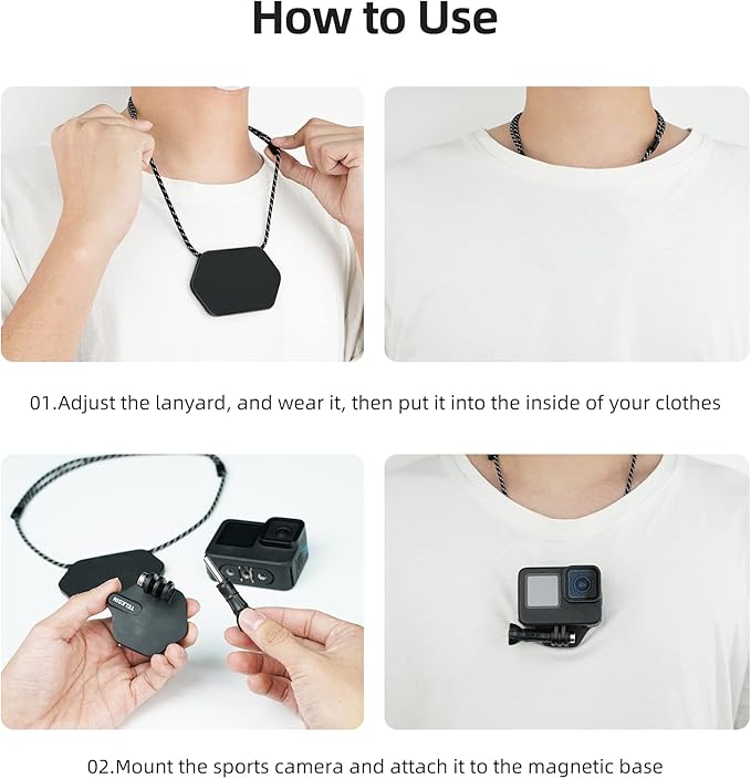 TELESIN 360° Magnetic Chest Mount + Neck Strap Necklace Lanyard, Magnet Body Mounts POV Selfie Holder Attach Accessories for GoPro Max Hero 13 12 11 10 9 Insta360 X5 X4 Ace Pro DJI Action 5 Pocket 3