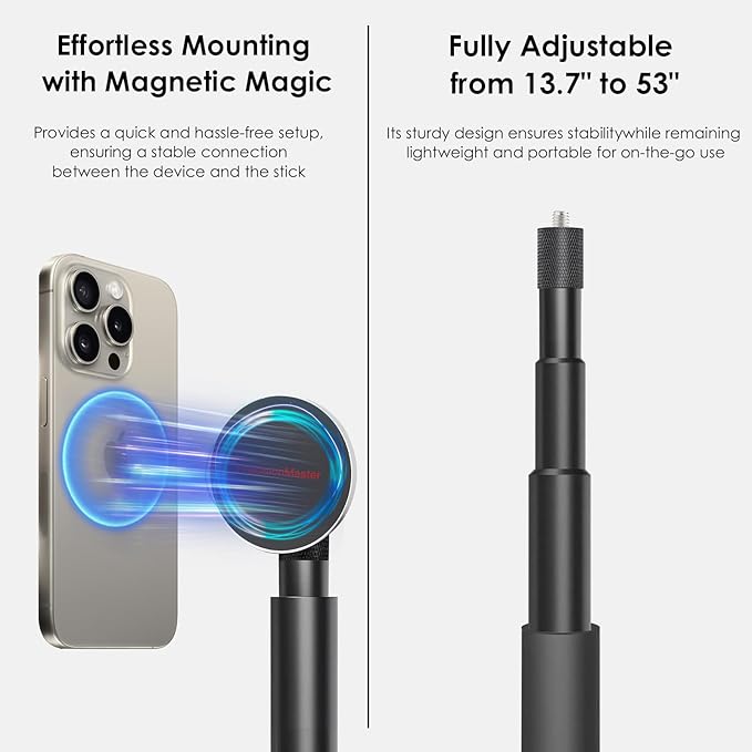 Golf Monopod Stick, Record Golf Swing with Magnetic Phone Holder, Adjustable Tripod with Spike Stake Golf Accessories Golf Swing Training, Compatible with Gopro Insta, Golf Train Aids