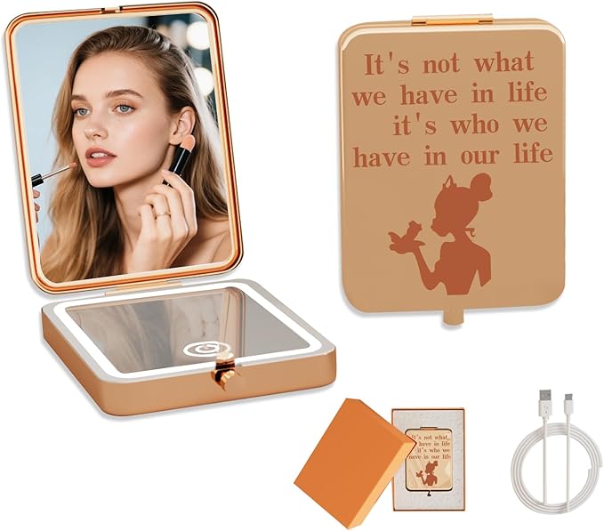 Princess Frog LED Compact Mirror with Light, 3X Magnifying & 3-Color Lighting, Rechargeable Travel Makeup Mirror, Portable Pocket Mirror with Gift Box for Women，Princess Frog Inspired Gift