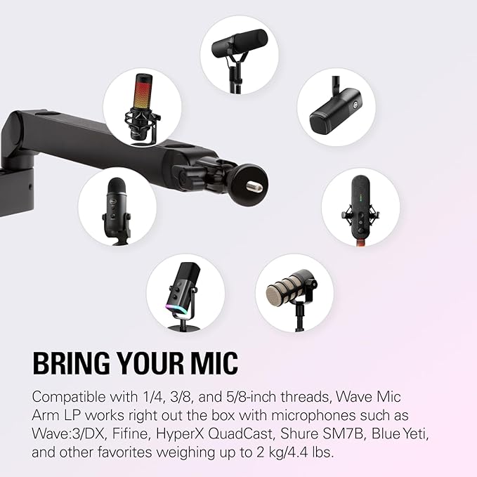 Elgato Wave Mic Arm LP - Premium Low Profile Microphone Arm with Cable Management Channels, Desk Clamp, Versatile Mounting, and Fully Adjustable – For Podcasting, Streaming, Gaming, and Home Office