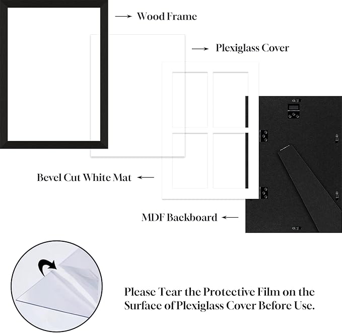 4"x6" Photo Collage Frame 4 Openings, 9.5"x13.5" Multi Picture Frame Collage Wall Decor Wooden, Black Frame with White Mat, Wood