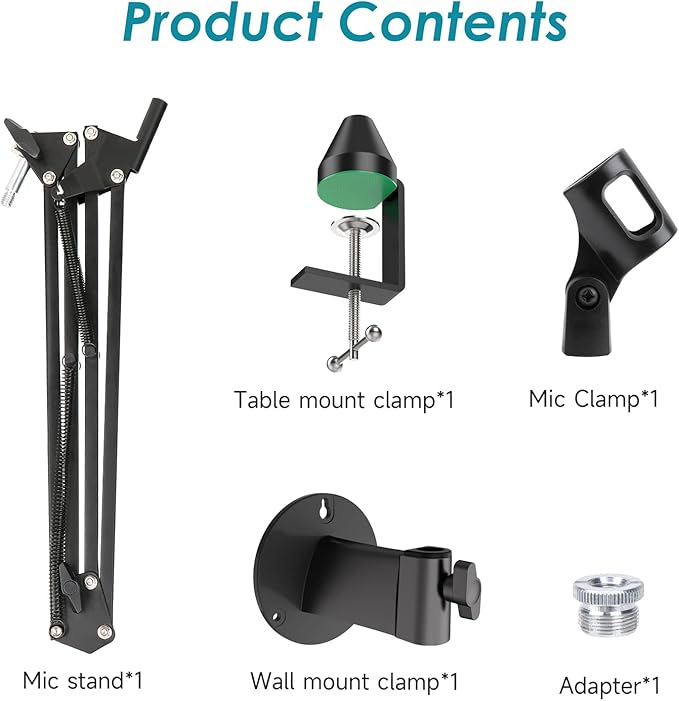 YOUSHARES Mic Stand - Microphone Arm with Upgraded Heavy Duty Clamp, Wall Mount and Universal Mic Holder for Blue Yeti/HyperX QuadCast ＆ Other Mics