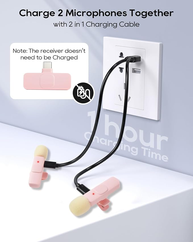 Mini Pink Microphone for iphone Android Phone Tablet ipad PC, Usb C Wireless Lavalier Mic for Video Recording Vlogging Youtube Tiktok Podcast Interview content creators, Tiny Microphones Type C Mics