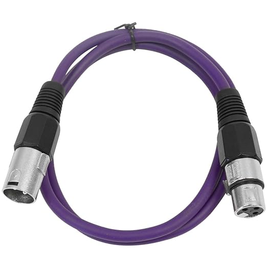 SEISMIC AUDIO - SAXLX-2 - 6 Pack of 2' Purple XLR Male to XLR Female Patch Cables - Balanced - 2 Foot Patch Cords